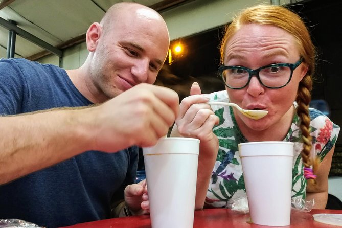 Trinidad Nighttime Food Tour - Medford Gas Station doubles, the handheld Trini classic